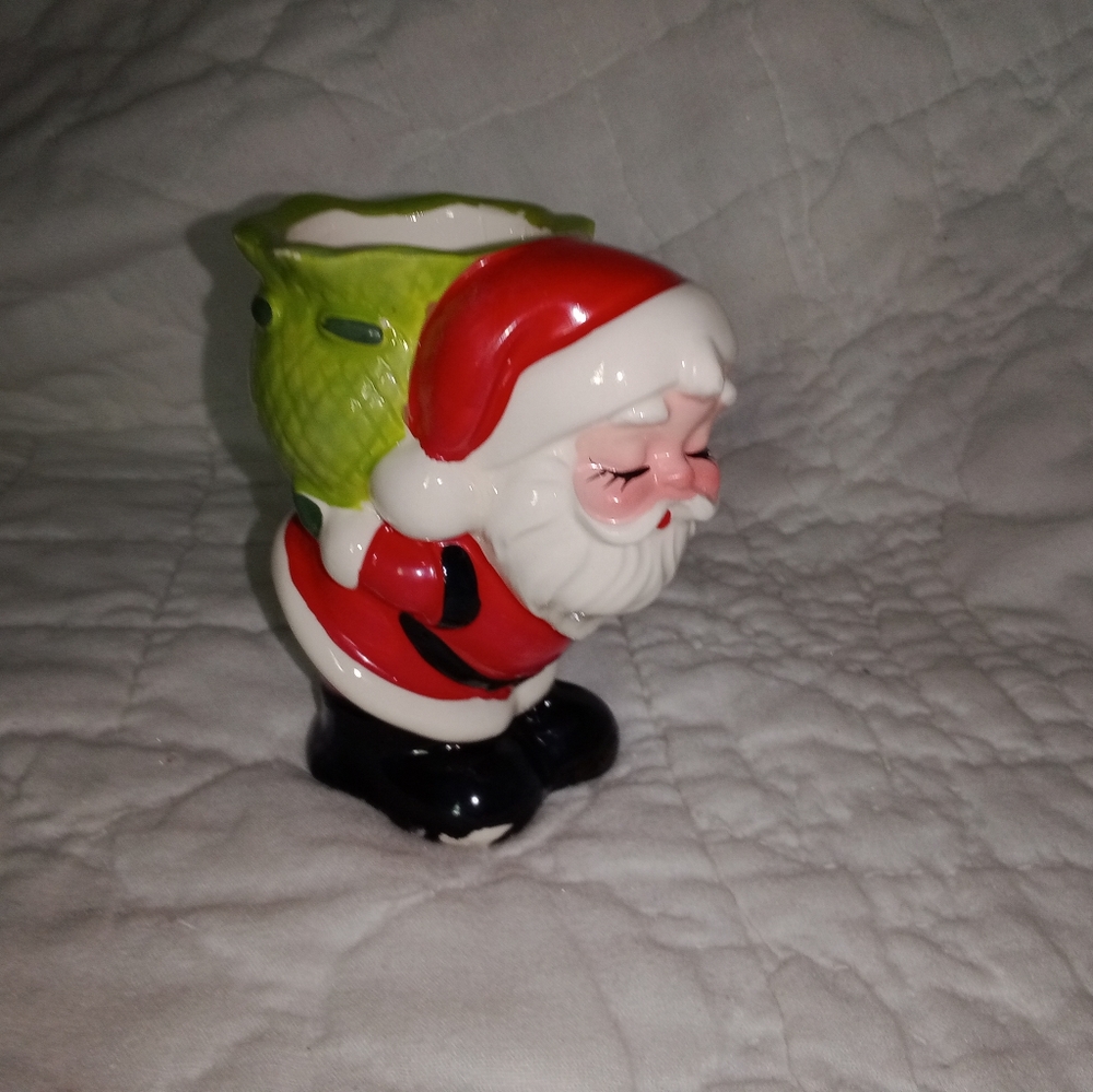 Vintage Japan Christmas Santa Gift Sack On His Back Candle Holder